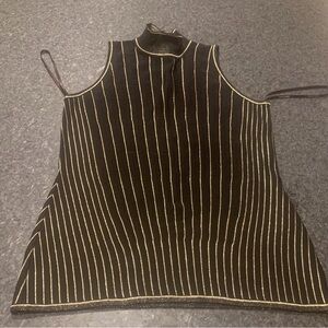 Roberto Cavalli | Black Gold Striped High Neck Sleeveless Wool-Blend Top | Eu 44